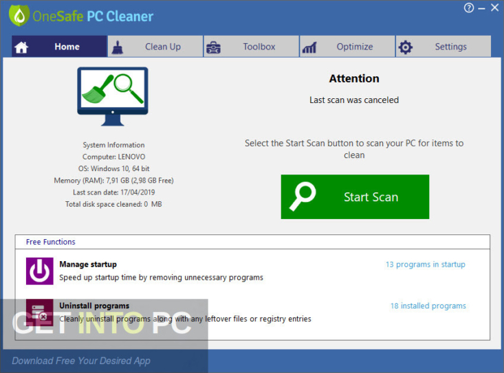 OneSafe PC Cleaner Pro 2020 Free Download