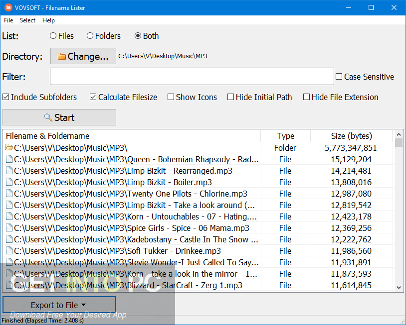 VovSoft Filename Lister Free Download