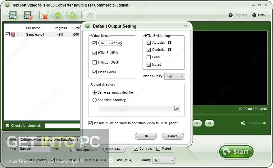 iPixSoft Video to HTML5 Converter Free Download